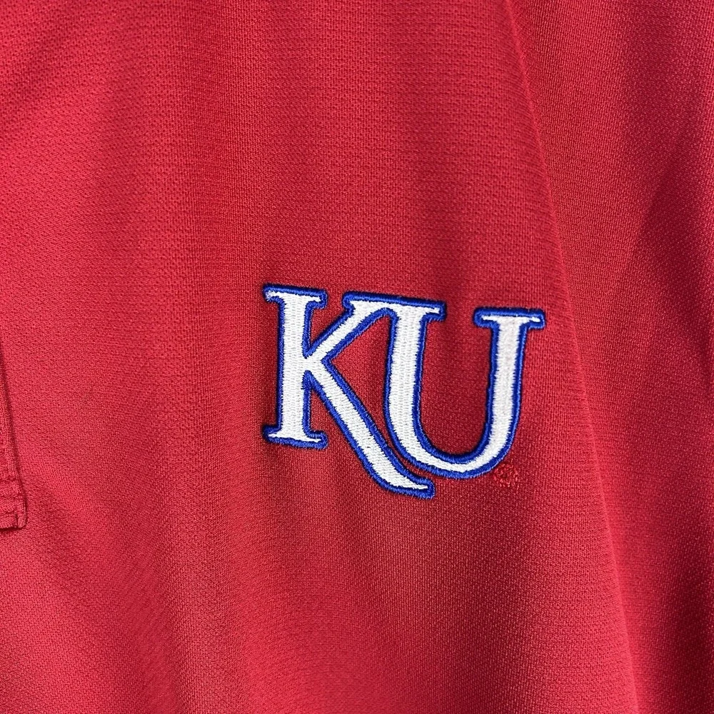 Kansas Jayhawks KU Adidas Climalite Short Sleeve Polo Shirt Men's Size Large Red